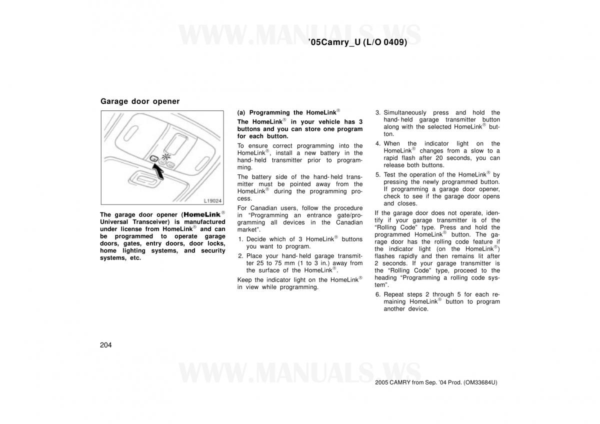 Toyota Camry VI 6 owners manual / page 204