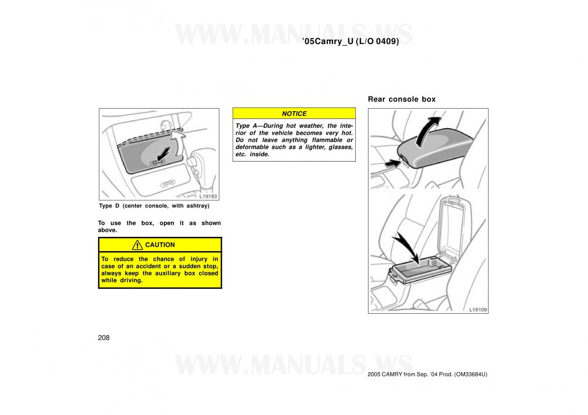 Toyota Camry VI 6 owners manual / page 208