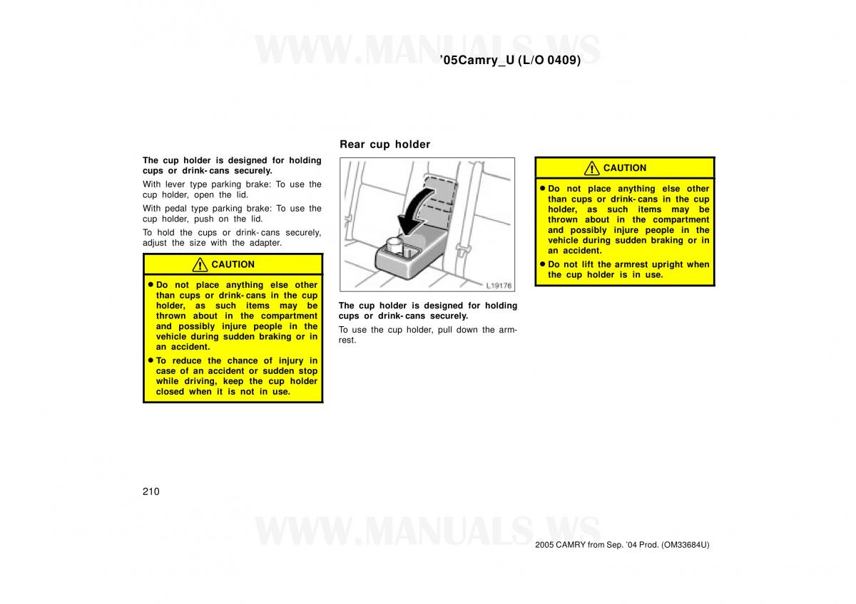 Toyota Camry VI 6 owners manual / page 210