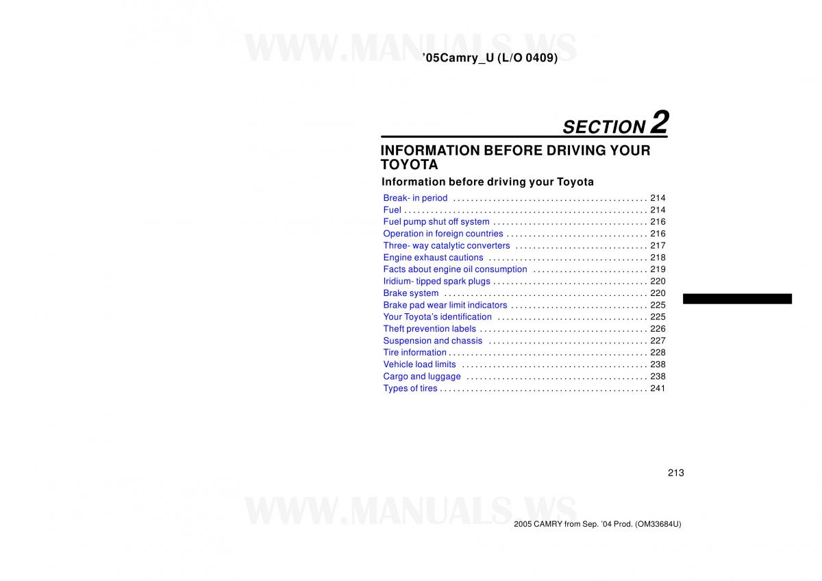 Toyota Camry VI 6 owners manual / page 213