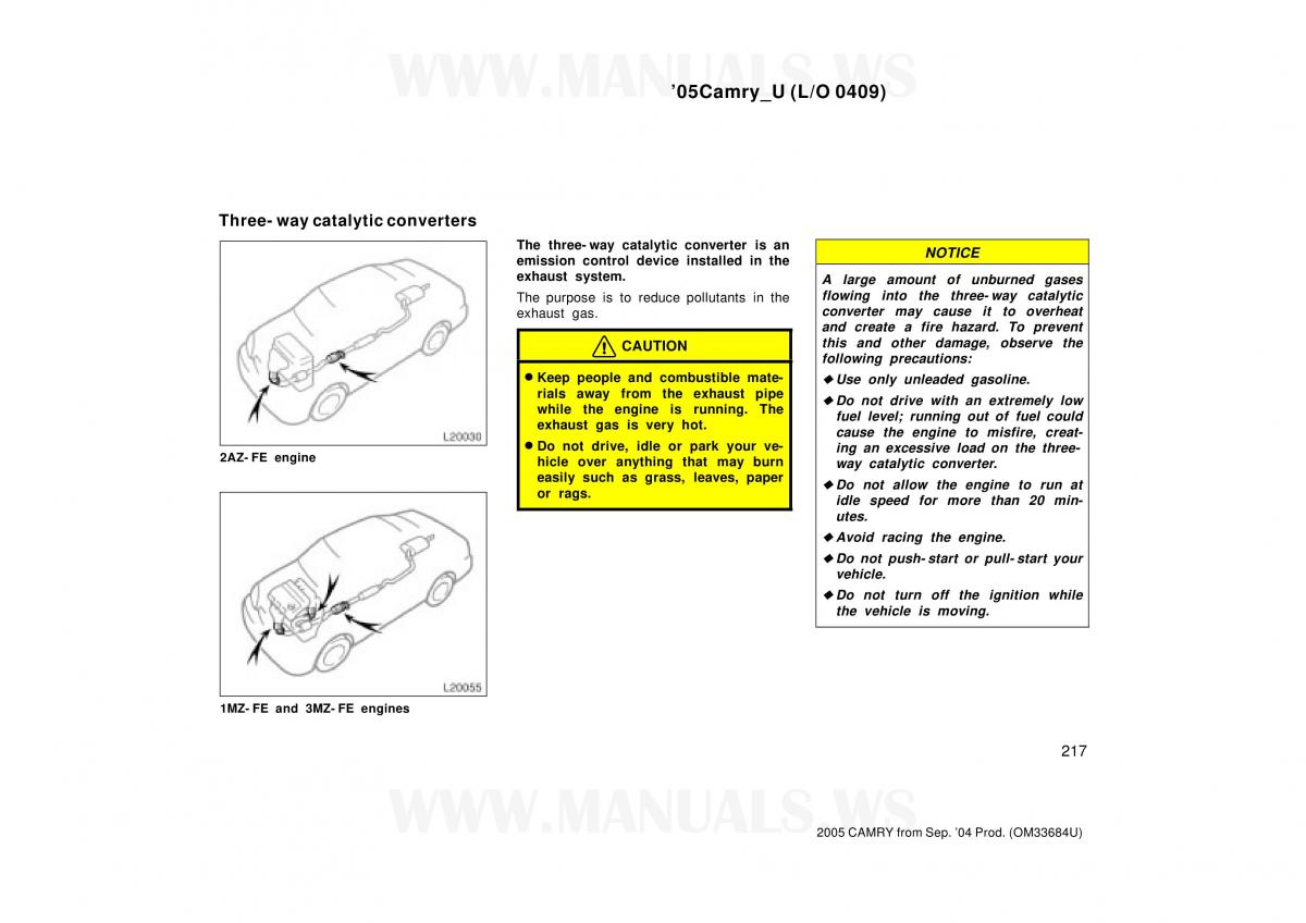 Toyota Camry VI 6 owners manual / page 217