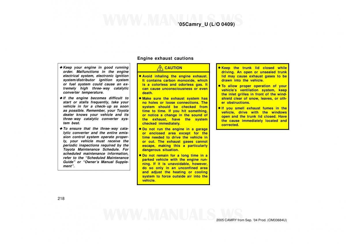 Toyota Camry VI 6 owners manual / page 218