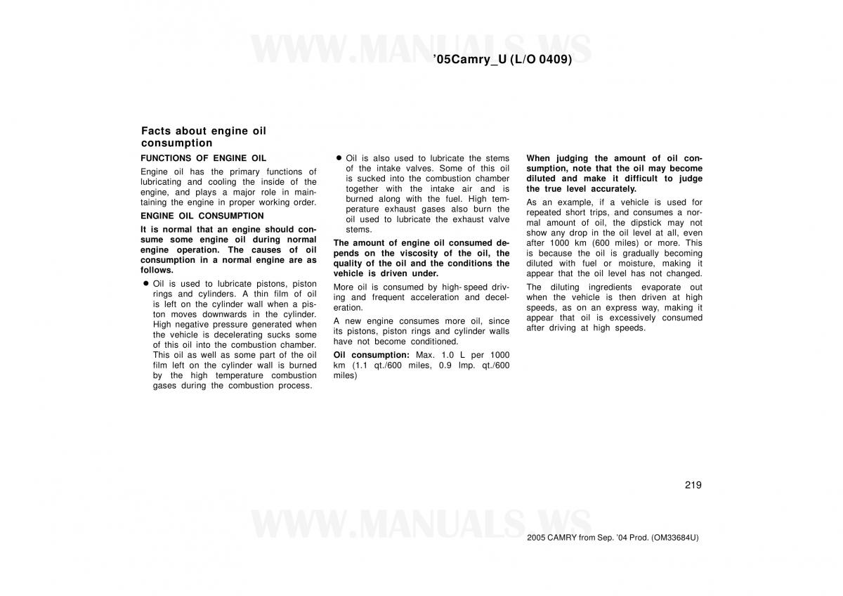 Toyota Camry VI 6 owners manual / page 219