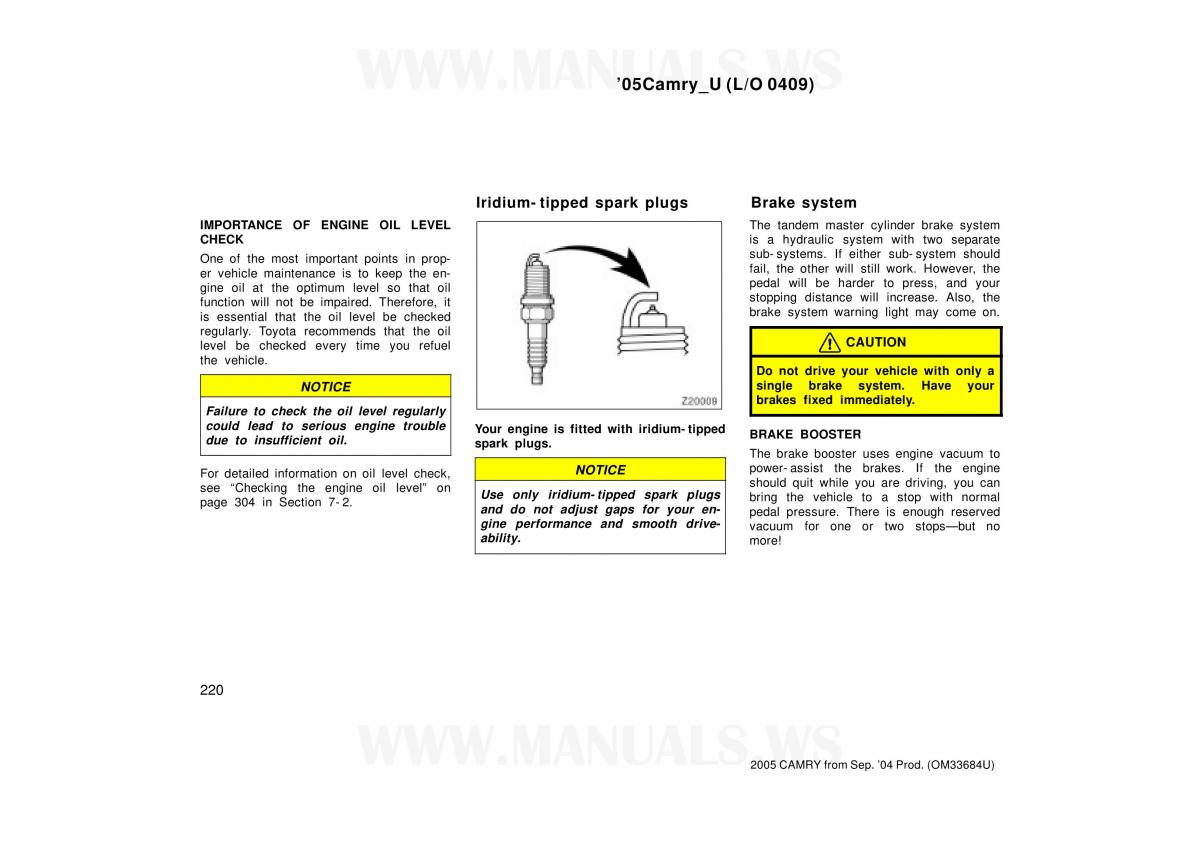 Toyota Camry VI 6 owners manual / page 220