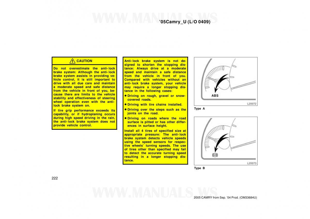 Toyota Camry VI 6 owners manual / page 222