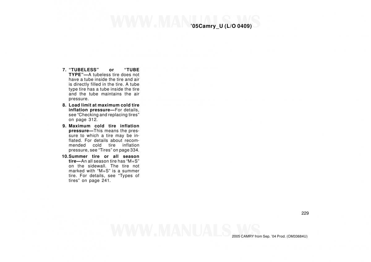 Toyota Camry VI 6 owners manual / page 229