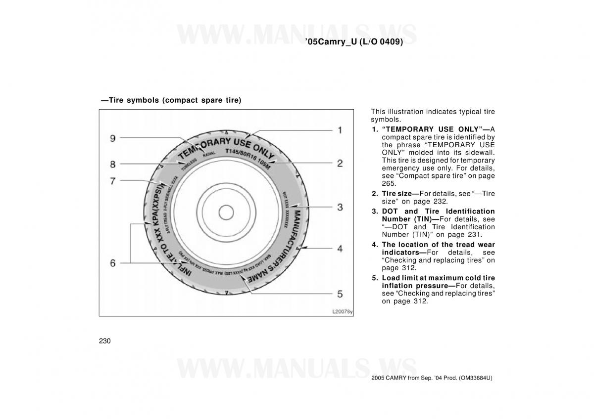 Toyota Camry VI 6 owners manual / page 230