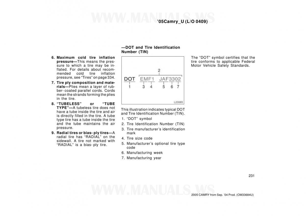 Toyota Camry VI 6 owners manual / page 231