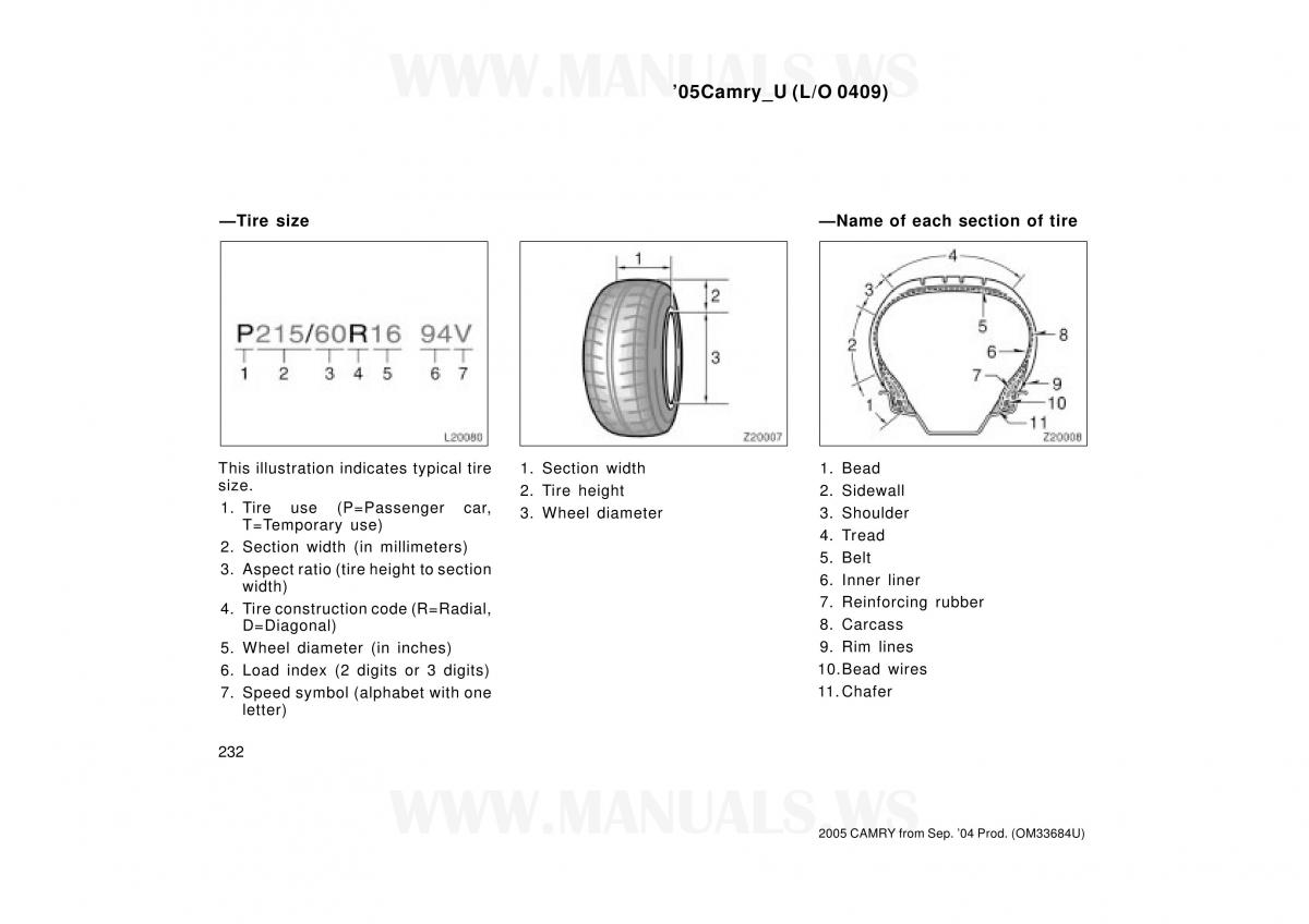 Toyota Camry VI 6 owners manual / page 232