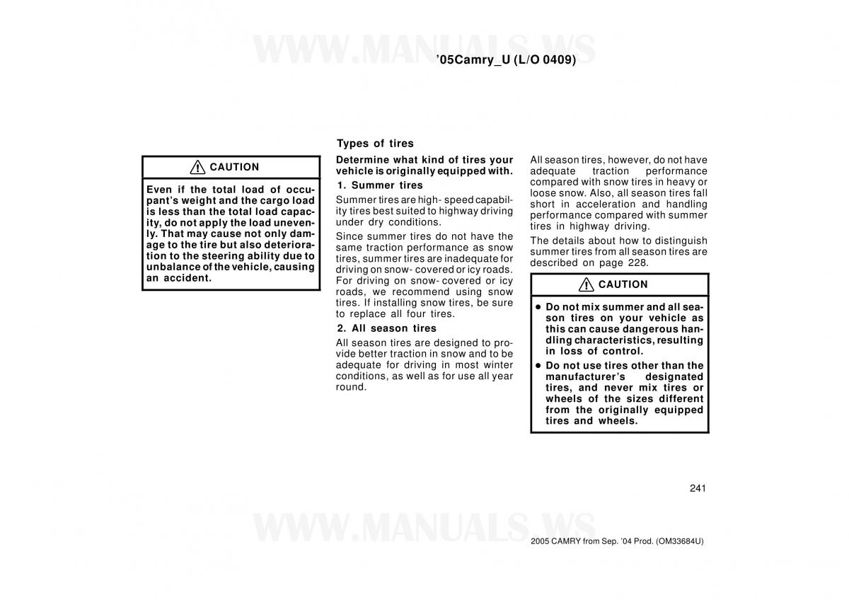 Toyota Camry VI 6 owners manual / page 241