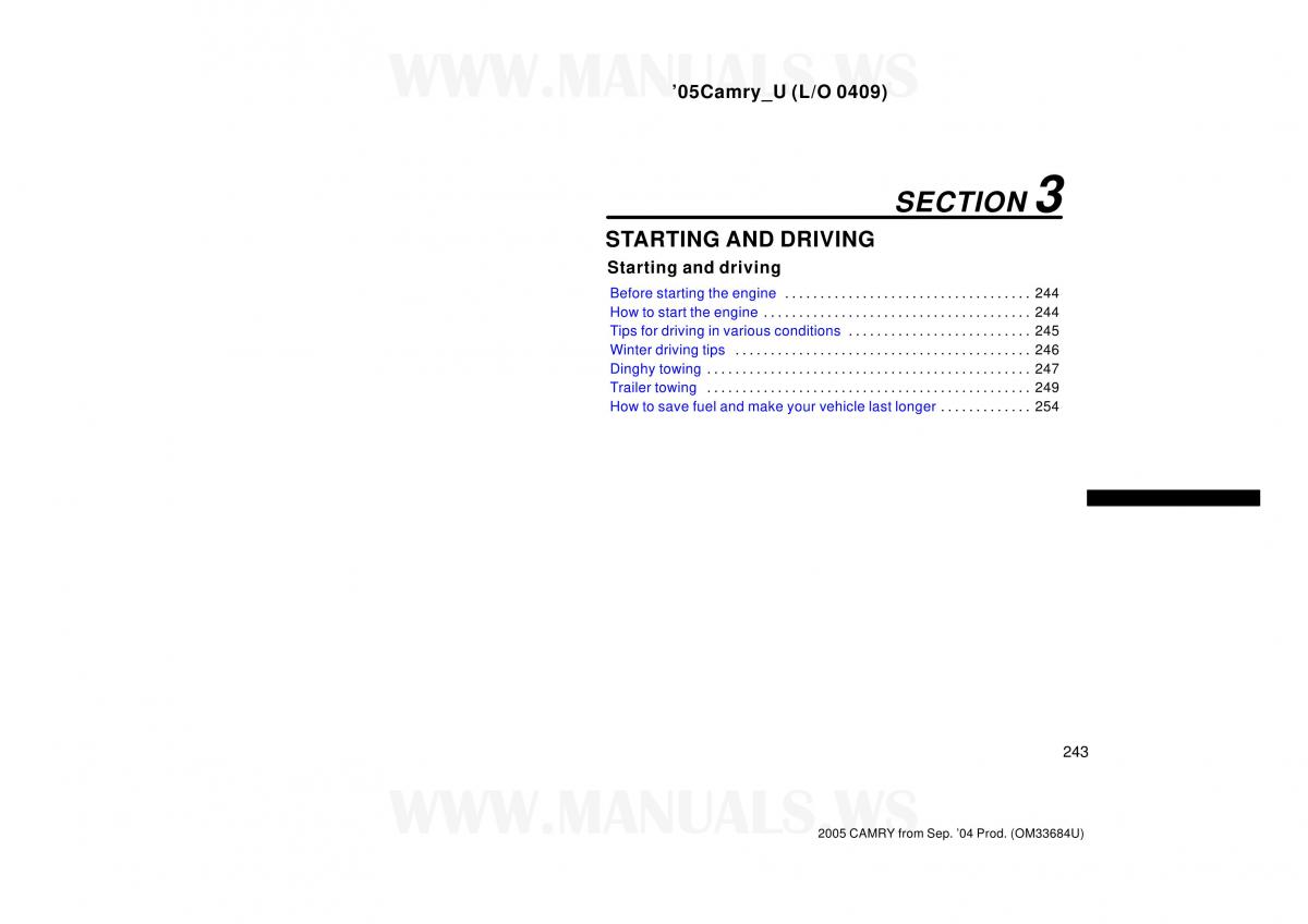 Toyota Camry VI 6 owners manual / page 243