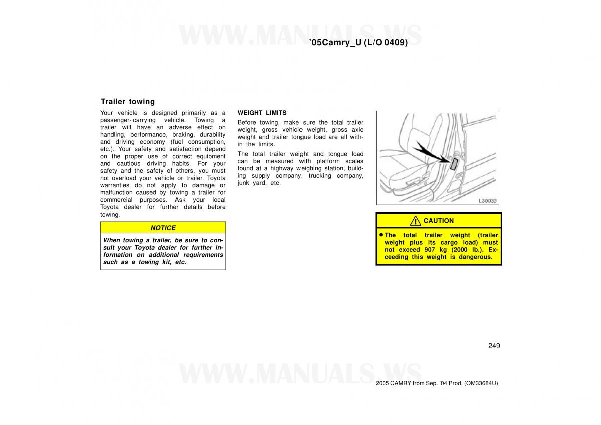 Toyota Camry VI 6 owners manual / page 249