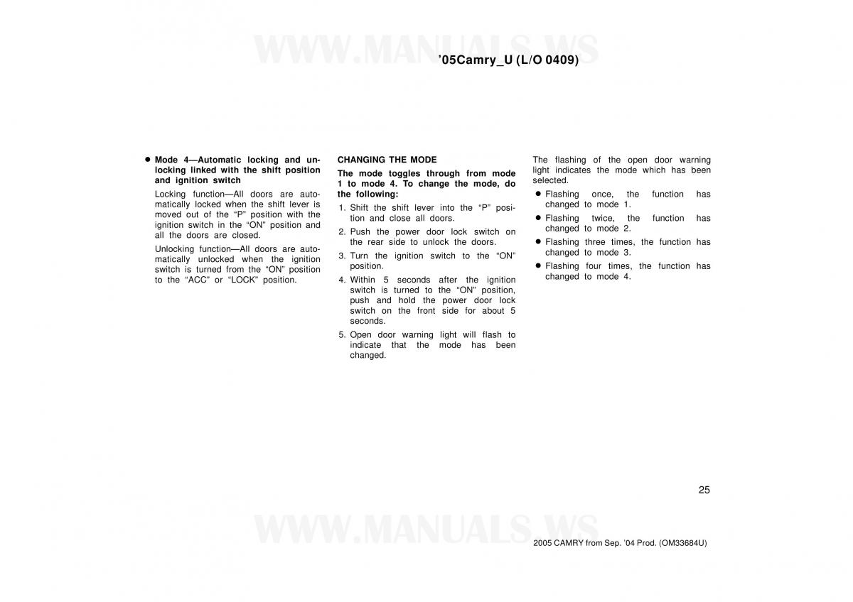 Toyota Camry VI 6 owners manual / page 25