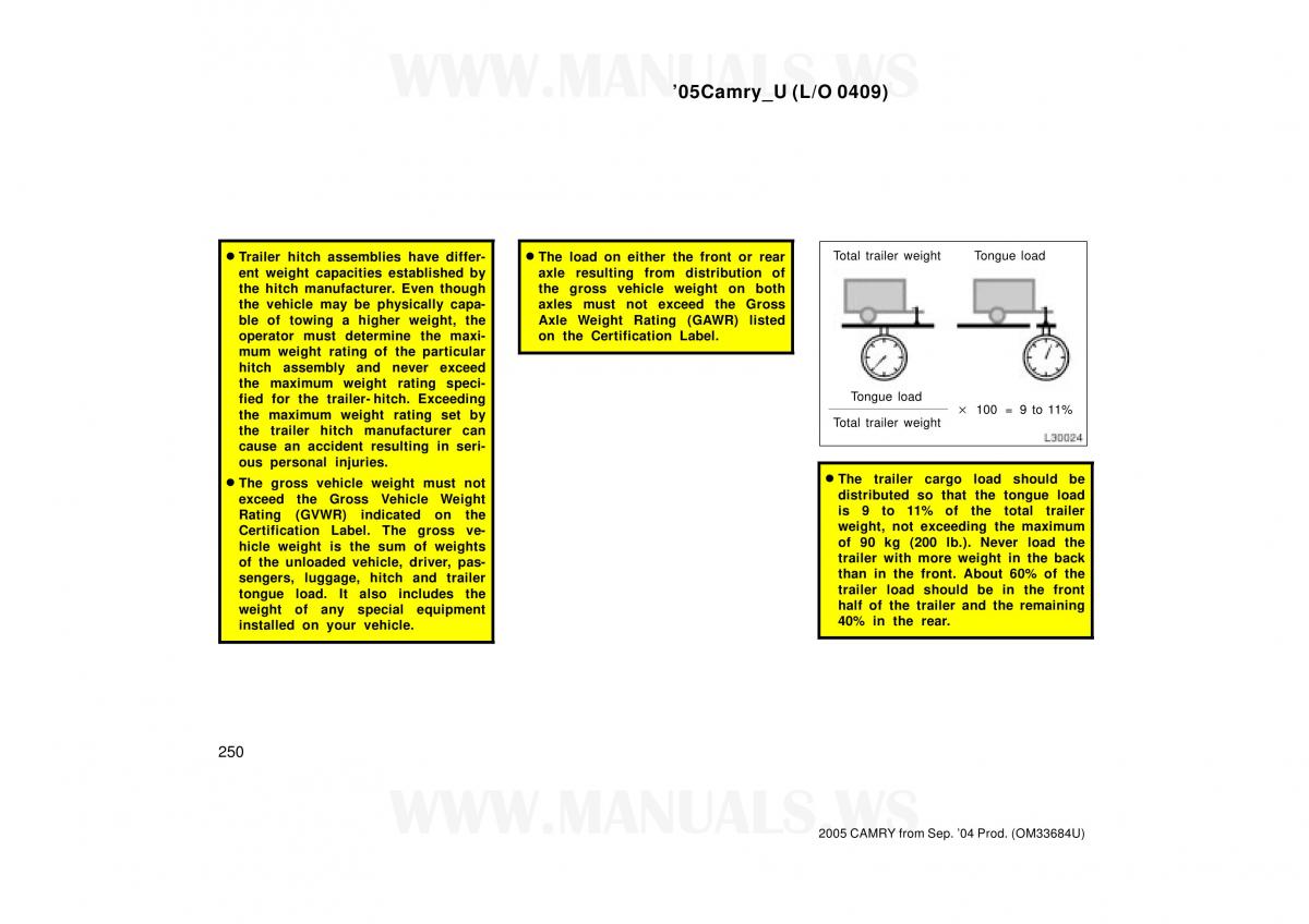 Toyota Camry VI 6 owners manual / page 250