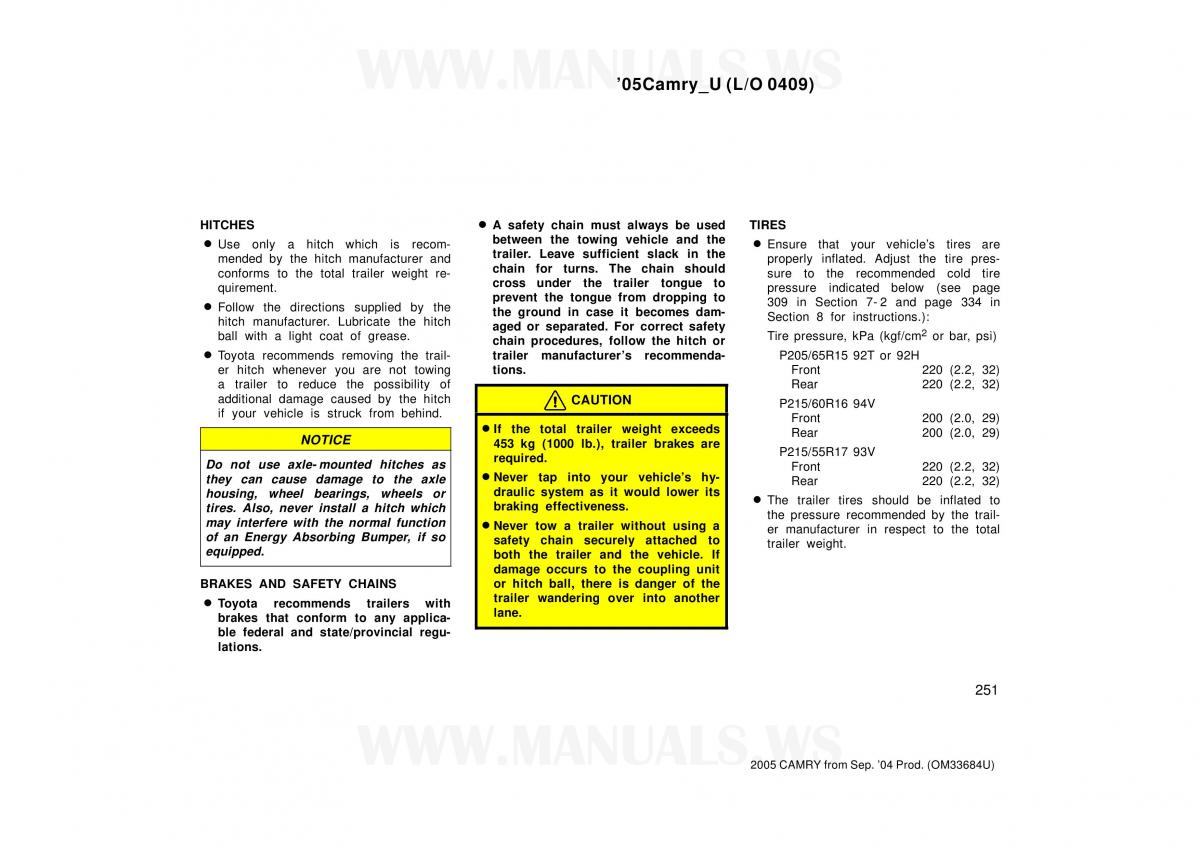 Toyota Camry VI 6 owners manual / page 251