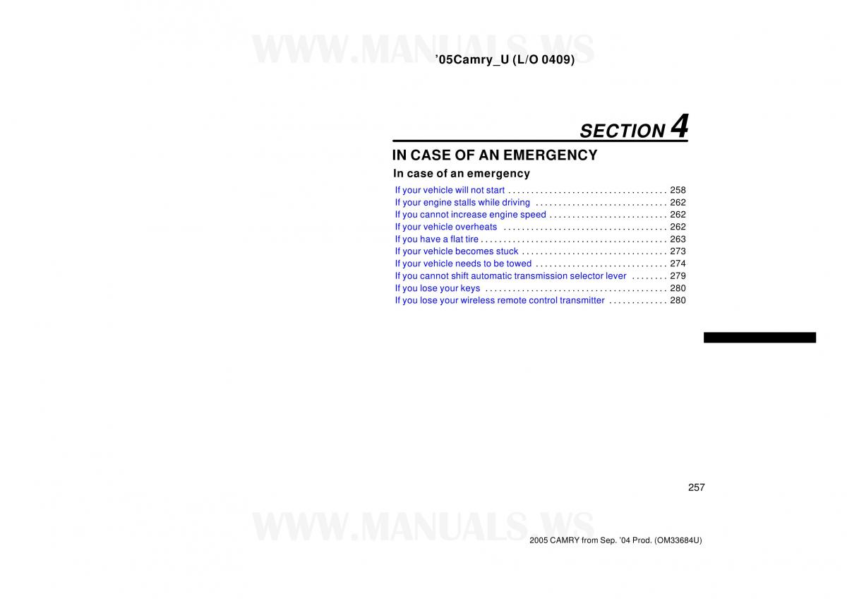 Toyota Camry VI 6 owners manual / page 257