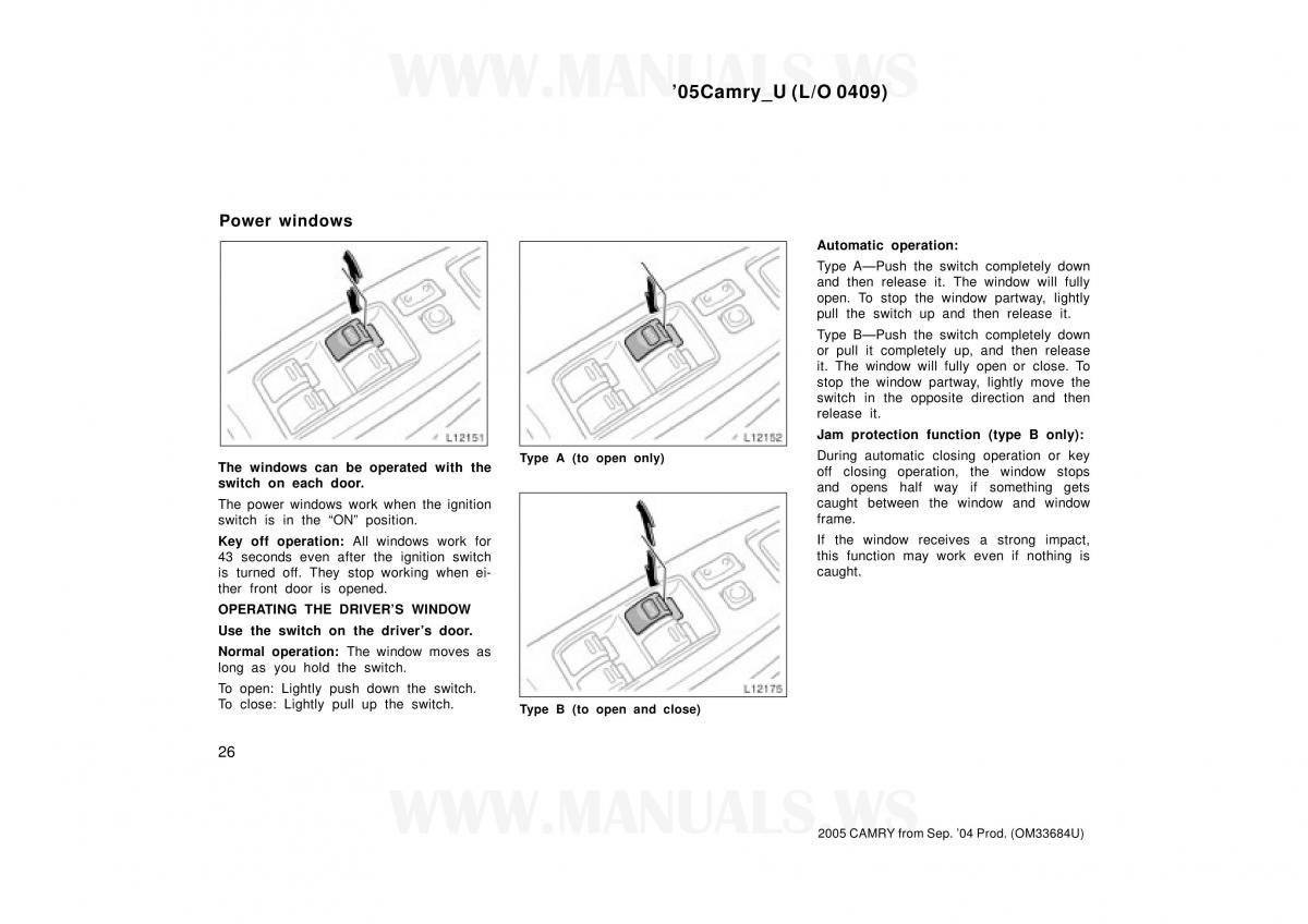 Toyota Camry VI 6 owners manual / page 26