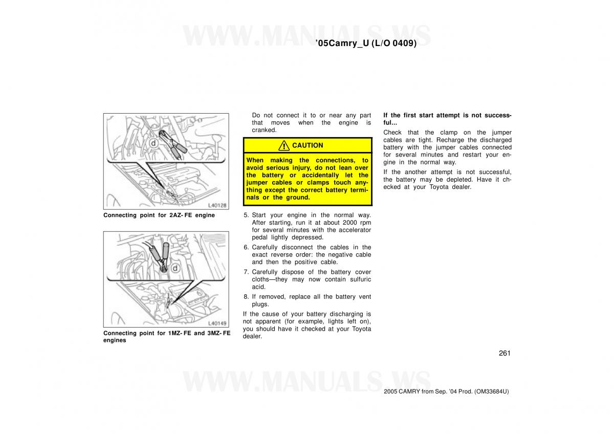 Toyota Camry VI 6 owners manual / page 261