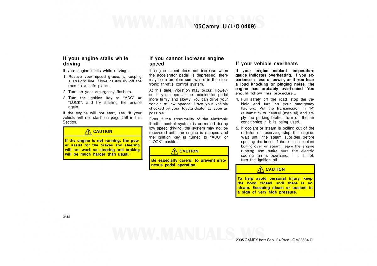 Toyota Camry VI 6 owners manual / page 262