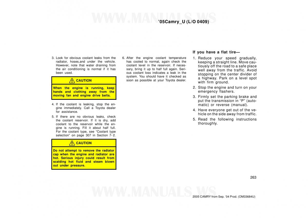 Toyota Camry VI 6 owners manual / page 263