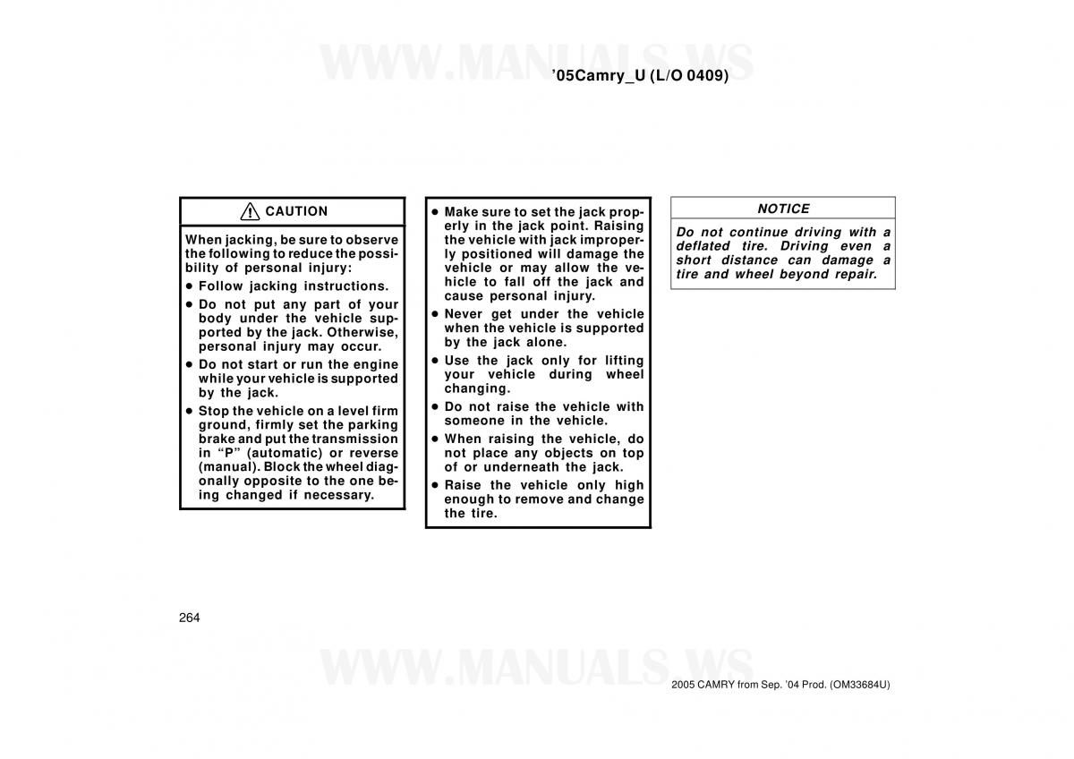 Toyota Camry VI 6 owners manual / page 264