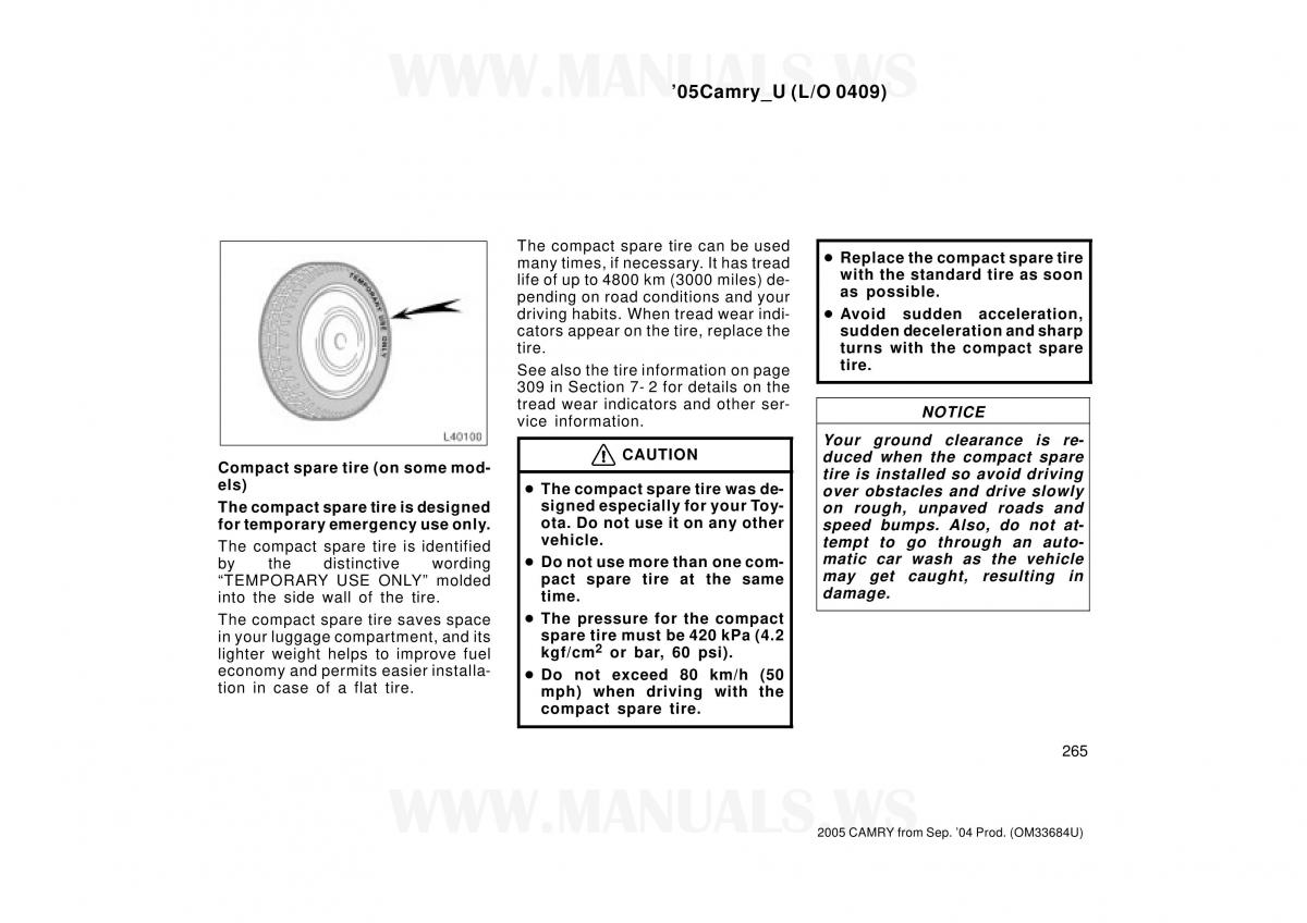 Toyota Camry VI 6 owners manual / page 265