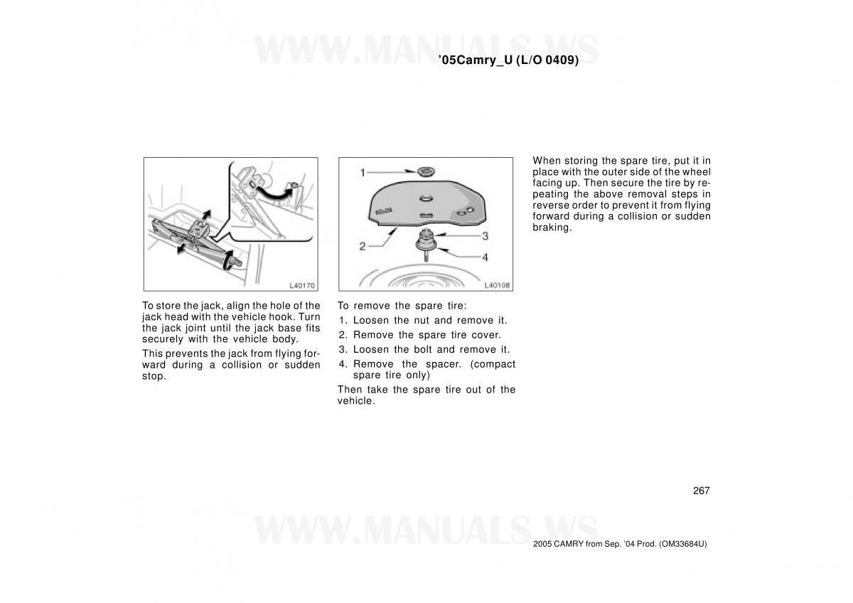 Toyota Camry VI 6 owners manual / page 267