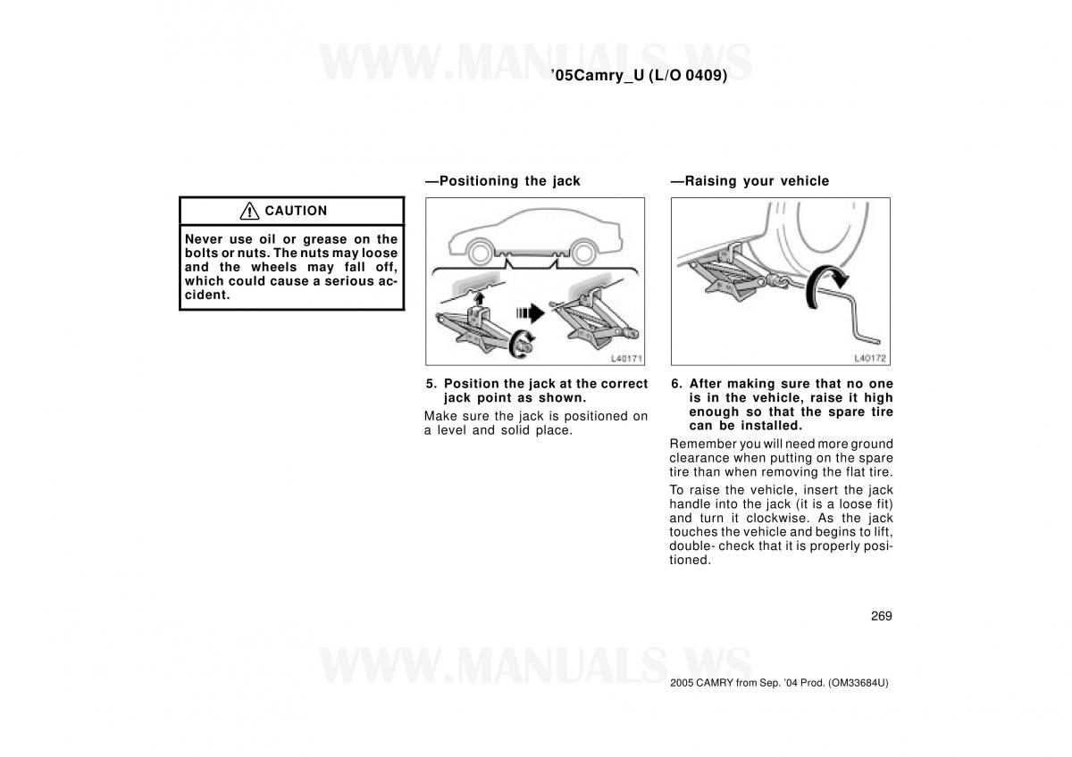 Toyota Camry VI 6 owners manual / page 269