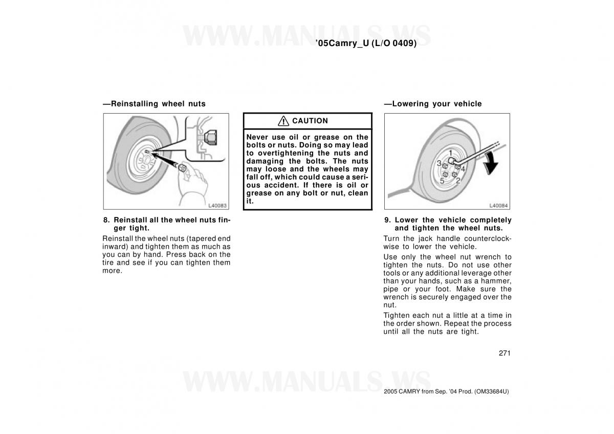 Toyota Camry VI 6 owners manual / page 271