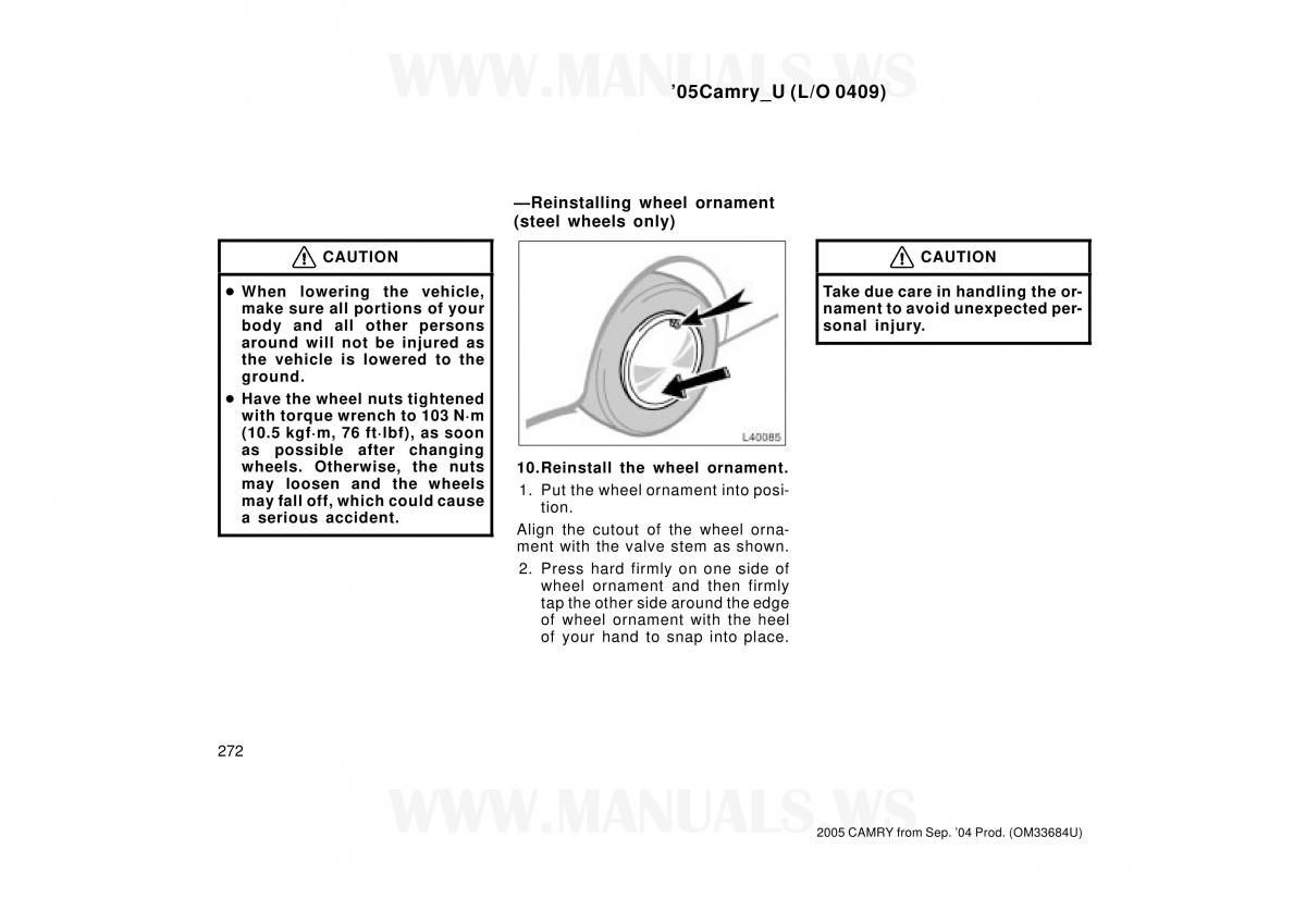 Toyota Camry VI 6 owners manual / page 272