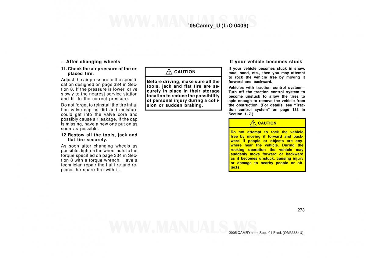 Toyota Camry VI 6 owners manual / page 273