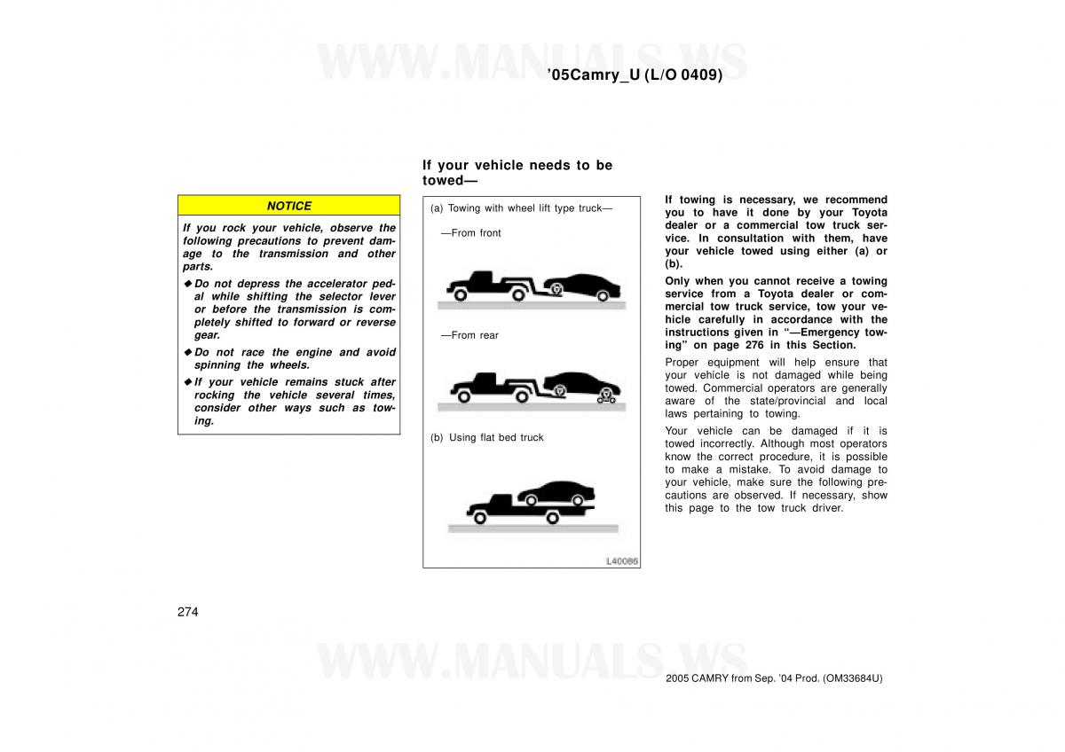 Toyota Camry VI 6 owners manual / page 274