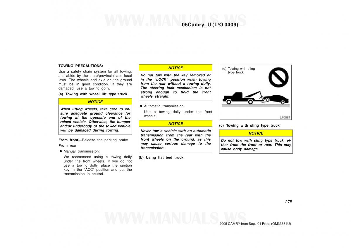 Toyota Camry VI 6 owners manual / page 275