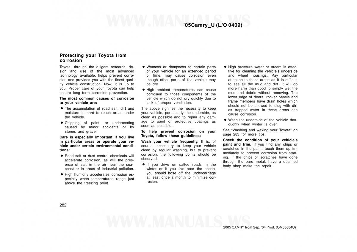 Toyota Camry VI 6 owners manual / page 282