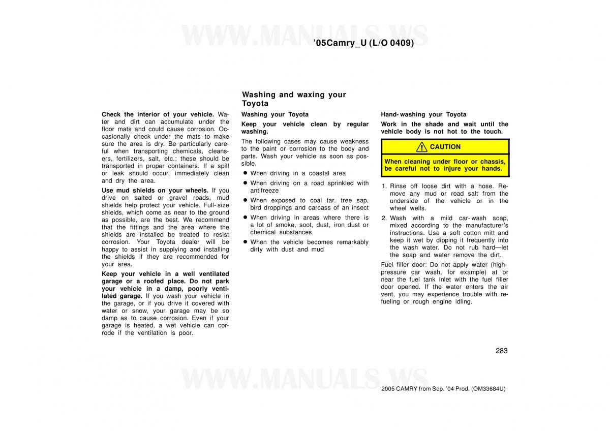 Toyota Camry VI 6 owners manual / page 283