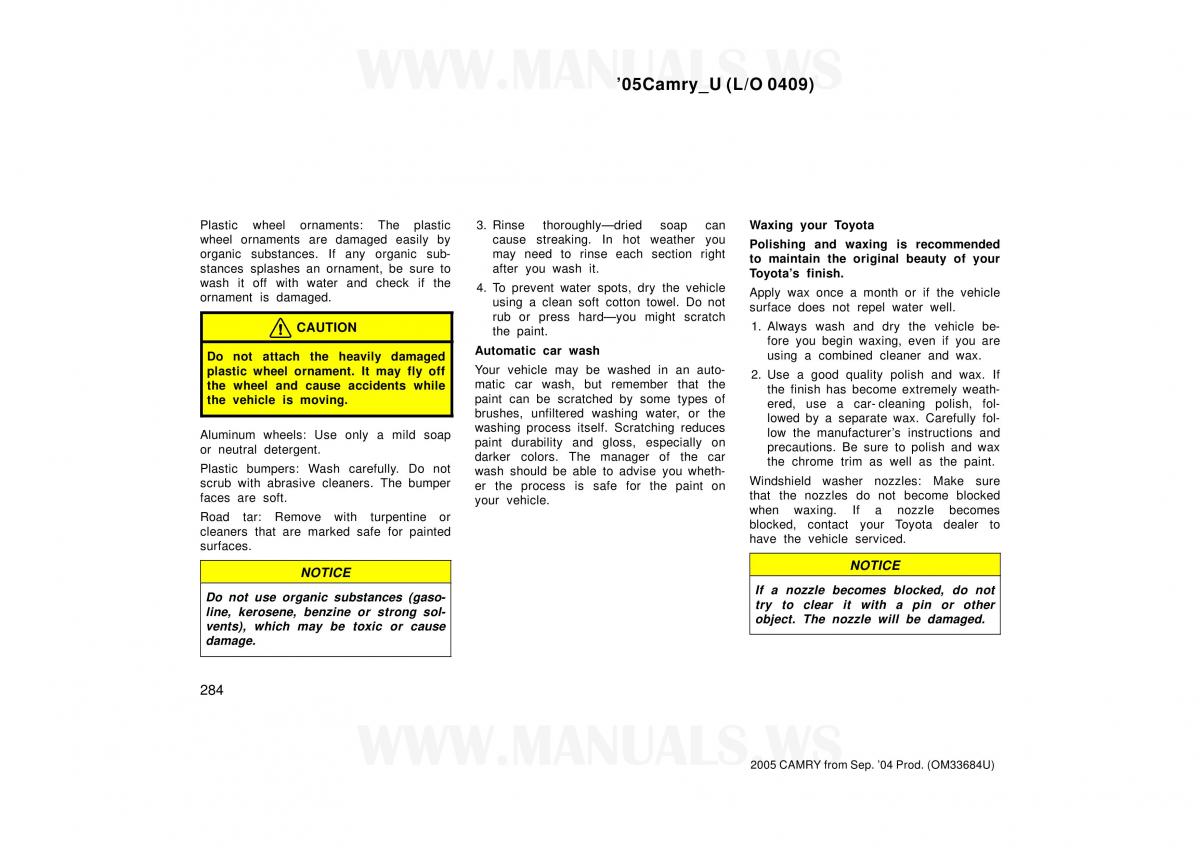 Toyota Camry VI 6 owners manual / page 284