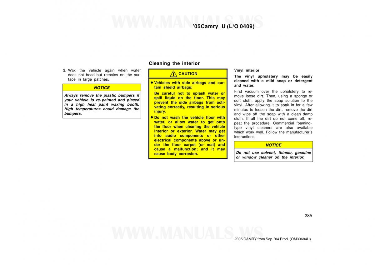 Toyota Camry VI 6 owners manual / page 285