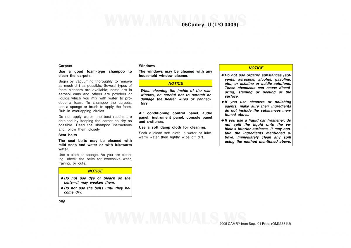 Toyota Camry VI 6 owners manual / page 286