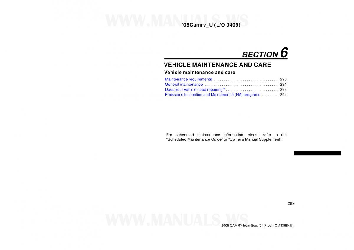 Toyota Camry VI 6 owners manual / page 289