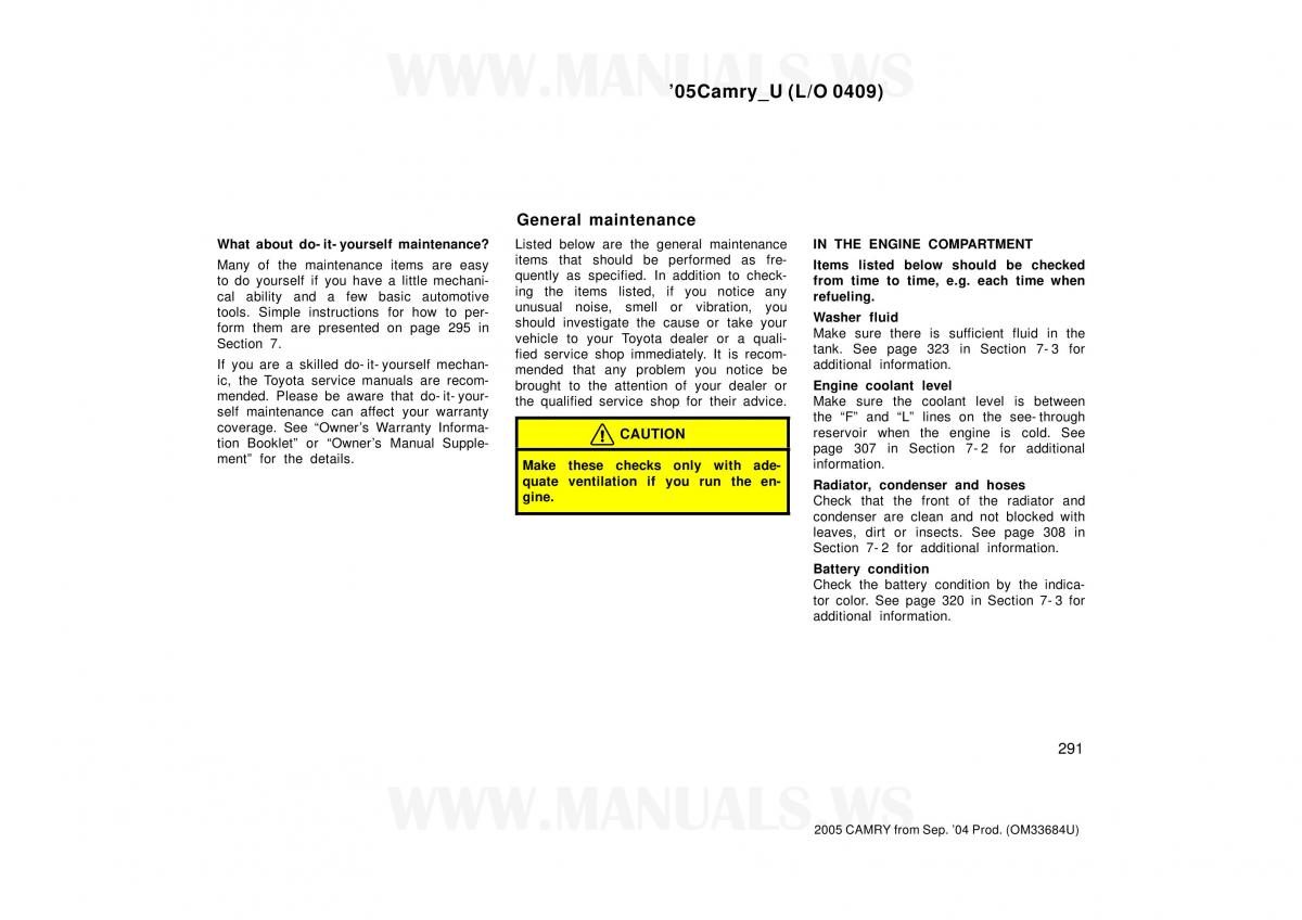 Toyota Camry VI 6 owners manual / page 291