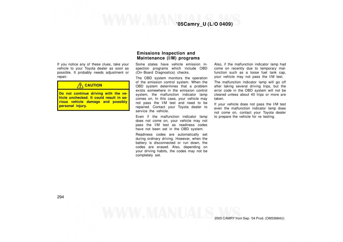 Toyota Camry VI 6 owners manual / page 294