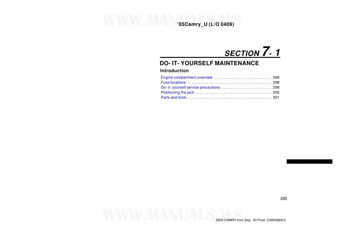 Toyota Camry VI 6 owners manual / page 295