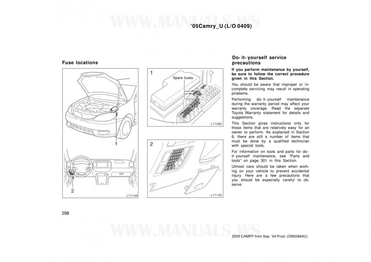 Toyota Camry VI 6 owners manual / page 298