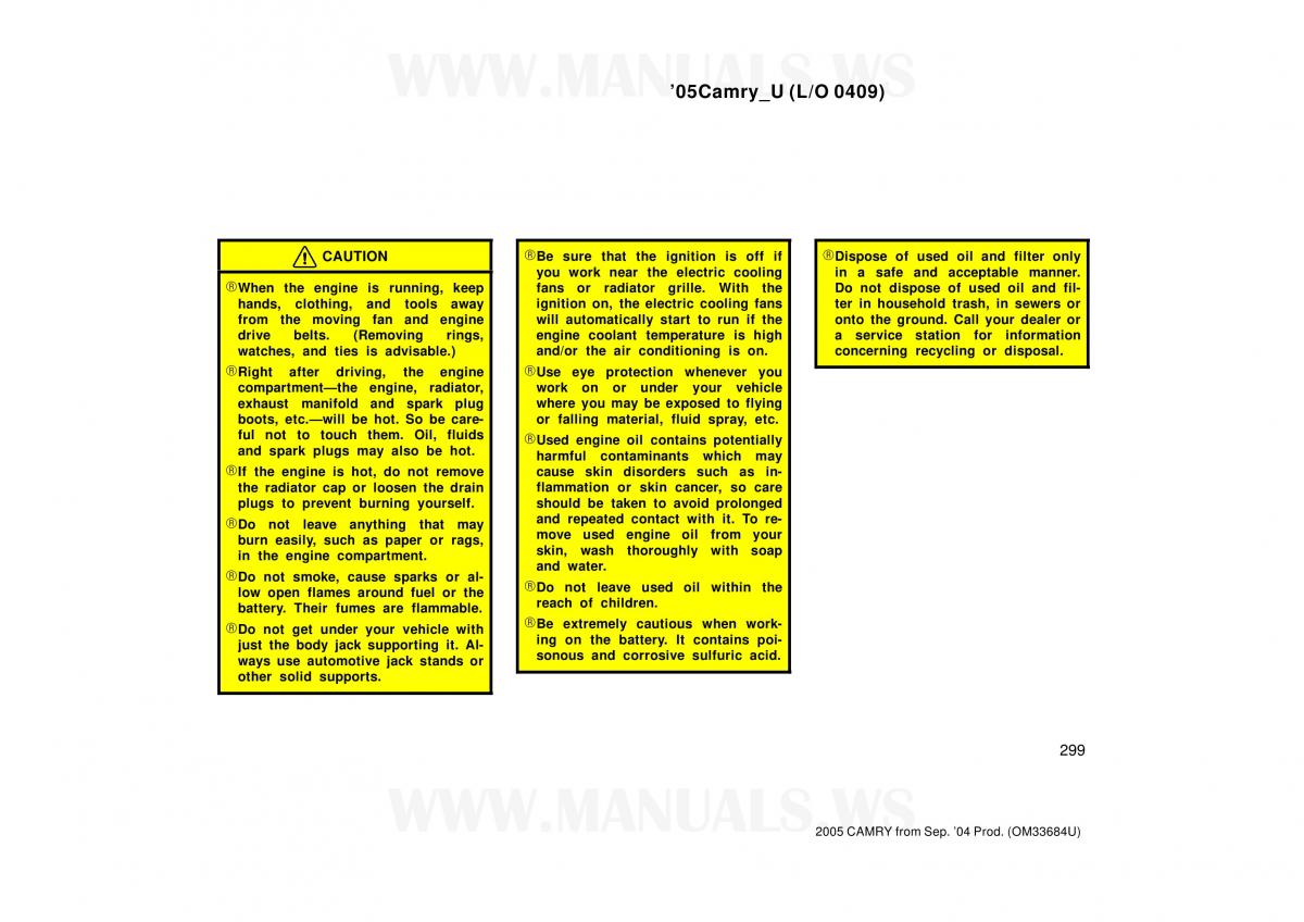 Toyota Camry VI 6 owners manual / page 299