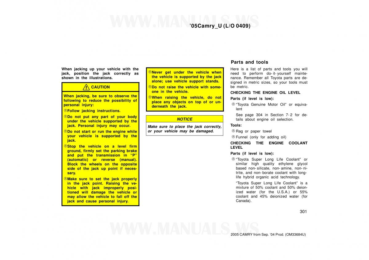 Toyota Camry VI 6 owners manual / page 301