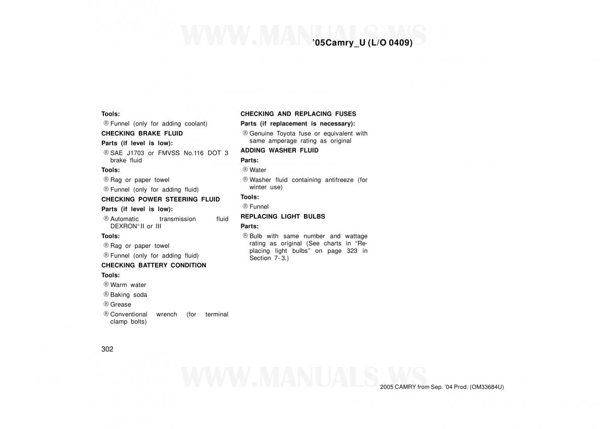 Toyota Camry VI 6 owners manual / page 302