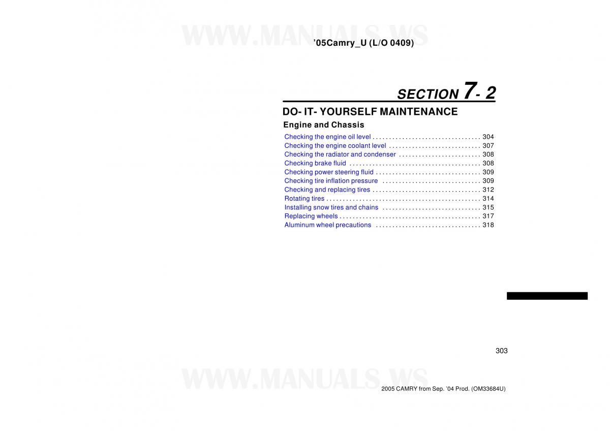 Toyota Camry VI 6 owners manual / page 303