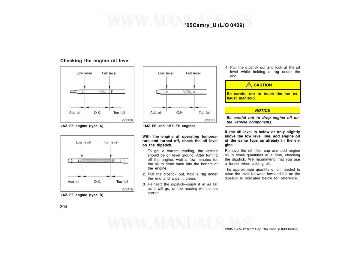 Toyota Camry VI 6 owners manual / page 304