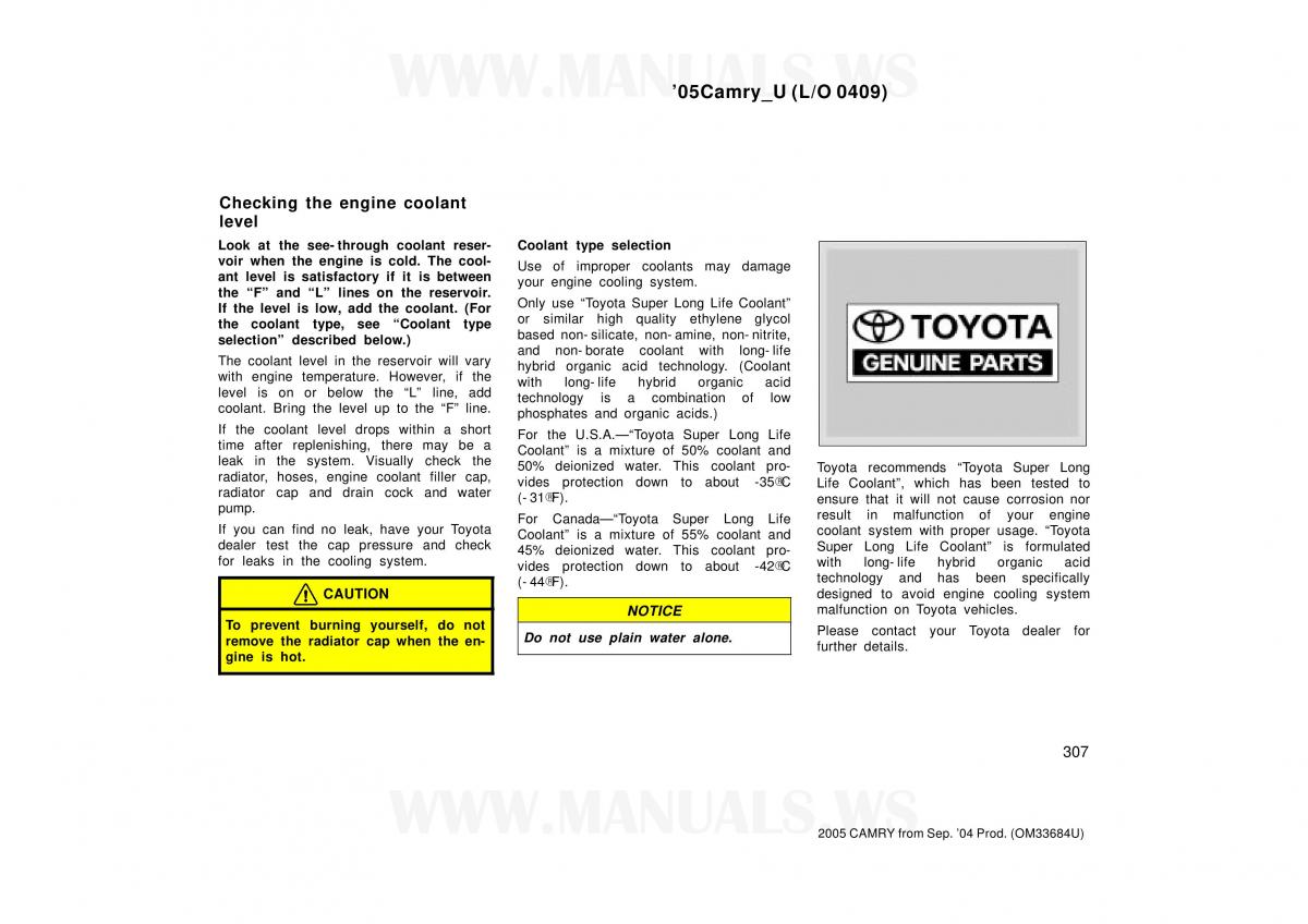 Toyota Camry VI 6 owners manual / page 307