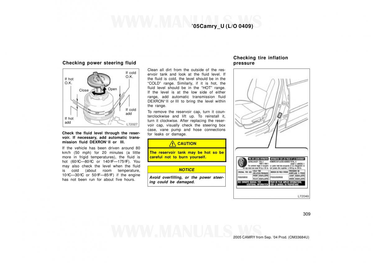 Toyota Camry VI 6 owners manual / page 309